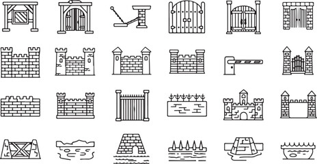 Outline Vector Icons Set of Walls, Gates, Barriers, and Security Structures © reza