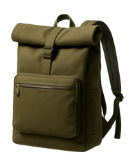 Naklejka premium Roll-top canvas laptop backpack with front zip pocket.