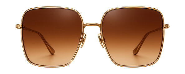 Large square sunglasses featuring gradient brown lenses and gold-tone metal frames.