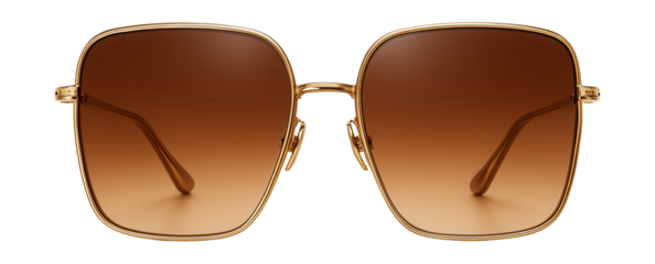 Large square sunglasses featuring gradient brown lenses and gold-tone metal frames.