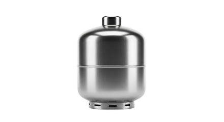 A silver propane tank isolated on transparent background