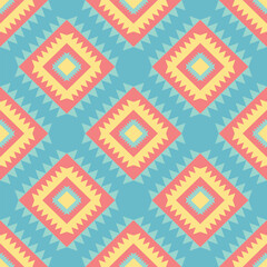 Colorful geometric seamless pattern with tribal on blue background