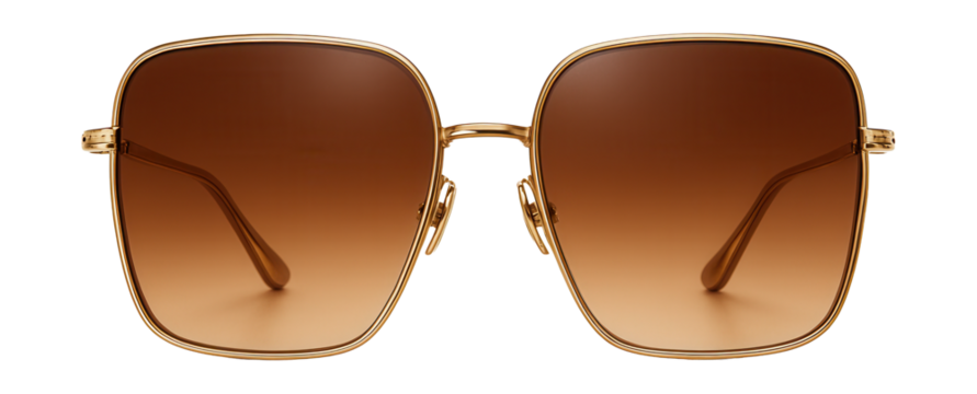 Large square sunglasses featuring gradient brown lenses and gold-tone metal frames.
