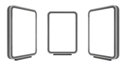 Three blank digital advertising billboards isolated on transparent background
