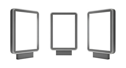 Three blank digital advertising billboards isolated on transparent background