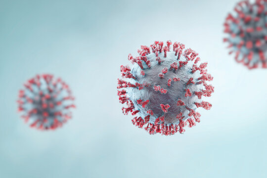 Viral pathogen with realistic spike proteins, floating. Perfect for topics on infection, immunity, or viral transmission