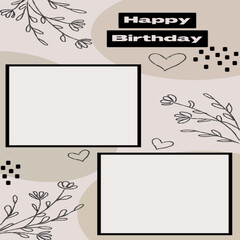 Happy Birthday greeting frame in minimalist style
