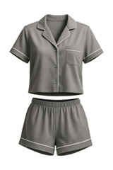 Monochrome pajama set featuring shorts with contrast piping and a short-sleeve top.