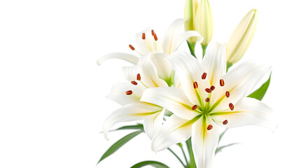Obraz premium White Lily flower bouquet isolated on transparent background