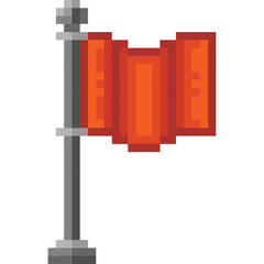 Pixelated Red Flag on Gray Pole with Transparent Background Representing Warning or Signal