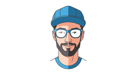 Fototapeta premium Stylized vector portrait of a modern man with glasses and a blue cap on a white background