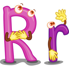 Playful Cartoon Letters R And R With Googly Eyes And Yellow Gloves Standing On White Background And Looking Upwards