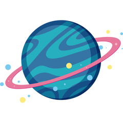 Pixelated Blue Planet With Pink Ring And Stars On Transparent Background
