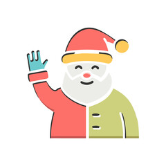 Cartoon santa claus waving with a smile on transparent background