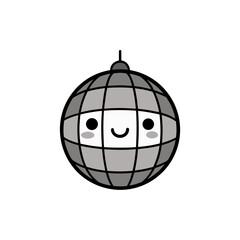 Cartoon disco ball with smiling face icon on transparent background