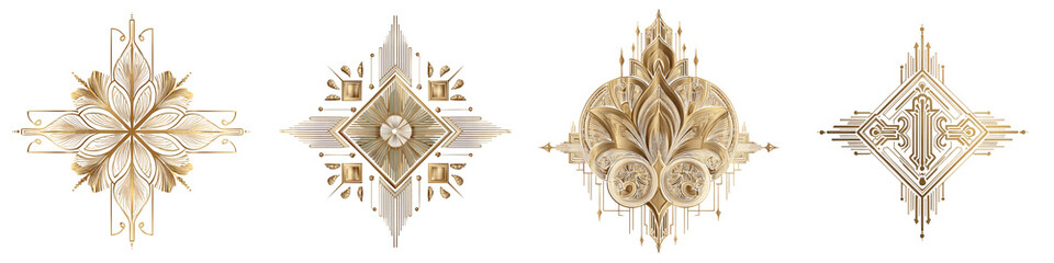 ornate golden decorative elements intricate arabesque design on transparent background