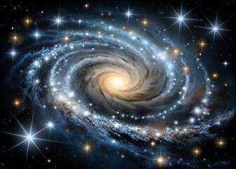 Vibrant spiral galaxy with glowing stars and nebulae in deep space