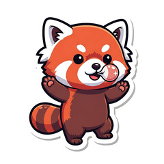 Happy red panda blowing bubblegum isolated on white background