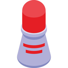 Isometric illustration of a red topped cylindrical object with a light purple base and two red horizontal stripes against a white background