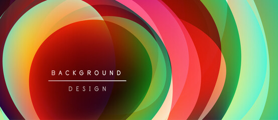 Obraz premium Abstract colorful layers create dynamic circular design. Text reads background design centered within composition. Vibrant hues blend seamlessly.