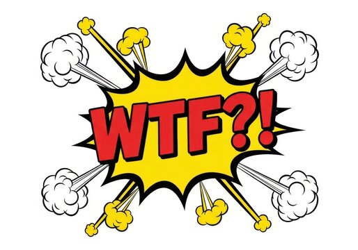 Comic style wtf reaction speech bubble explosion isolated on white background