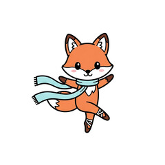 Cute cartoon fox dancing ballet isolated on white background