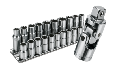 24-piece socket set with a universal joint for diverse automotive applications.