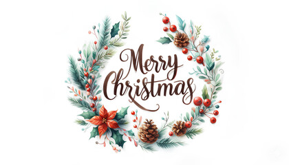 Christmas greetings and Christmas plants surround