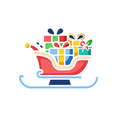 Sleigh filled with colorful presents icon on transparent background