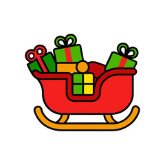 Sleigh full of christmas gifts illustration on transparent background