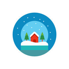 Snow globe with house and christmas trees on transparent background