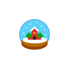 Snow globe with house and trees inside it on transparent background