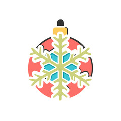 Ornament with snowflake on a red circle on transparent background