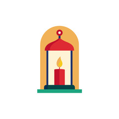 Illustration of a red candle in a lantern on transparent background