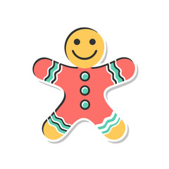 Gingerbread man with smiley face and buttons on transparent background
