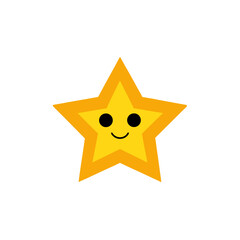 Cartoon yellow star with a smiling face on transparent background