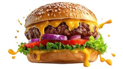 Template with delicious tasty slice of pepperoni pizza flying on white background