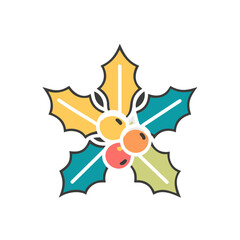 Stylized holly with berries illustration on transparent background