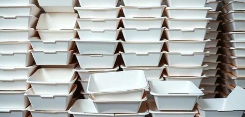 Stack of empty white cardboard takeout containers, cardboard, food service