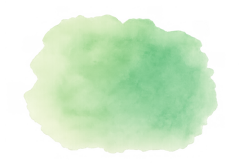 Green watercolor blot with rough torn edges creating an abstract textured paint stain on transparent background