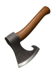 Hooked carpenter's axe for timber joinery in log cabin projects.