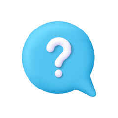 Blue speech bubble with white question mark. FAQ, help, customer support and communication concept. 3d vector icon. Cartoon minimal style.