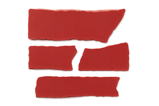 Torn red paper pieces creating blank note templates, ripped scraps for announcement or message, transparent background