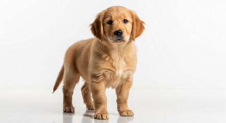 Full Body Studio Portrait of a Young Golden Retriever Puppy Standing and Looking at Camera