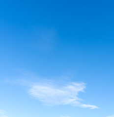 Low angle view and full frame of beautiful light blue sky with strange shape of fluffy thin white clouds in the afternoon on sunny day used as natural background texture in decorative art work
