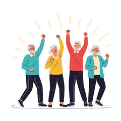 Fototapeta premium Happy and triumphant senior friends celebrating their success together with raised fists, radiating positivity and achievement.