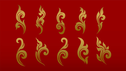 Golden Thai Kranok Illustration Elements Collection for Traditional Ornament, Tattoo, and Decorative Design Projects