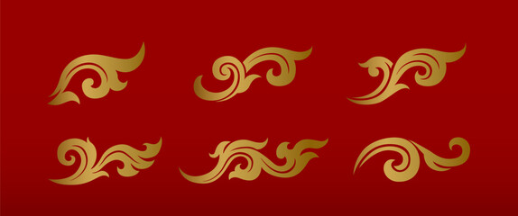 Thai Floral Leaves Elements Illustration Collection for Decorative Pattern, Architecture Motif, and Ornamental Design Projects