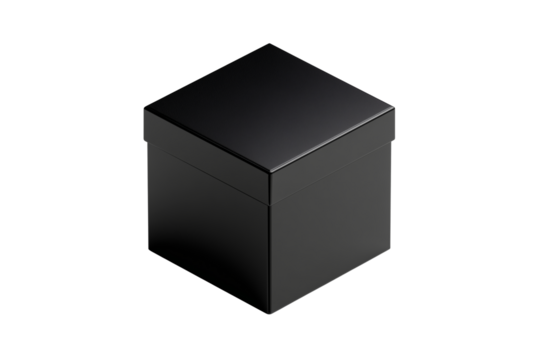 Minimalist dark grey cube object isolated on transparent background