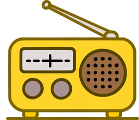 Nostalgic retro yellow radio illustration with antenna, vintage music broadcast technology.